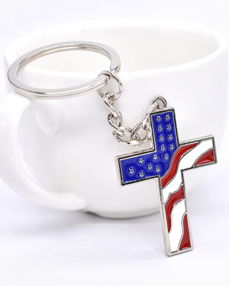 

1pc Independence Day Flag Cross Key Ring, Multicolor