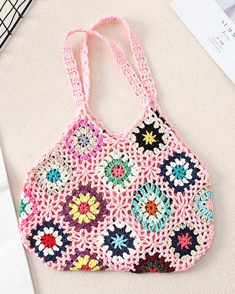 

Geometric Pattern Large Capacity Crochet Beach Bag, Pink