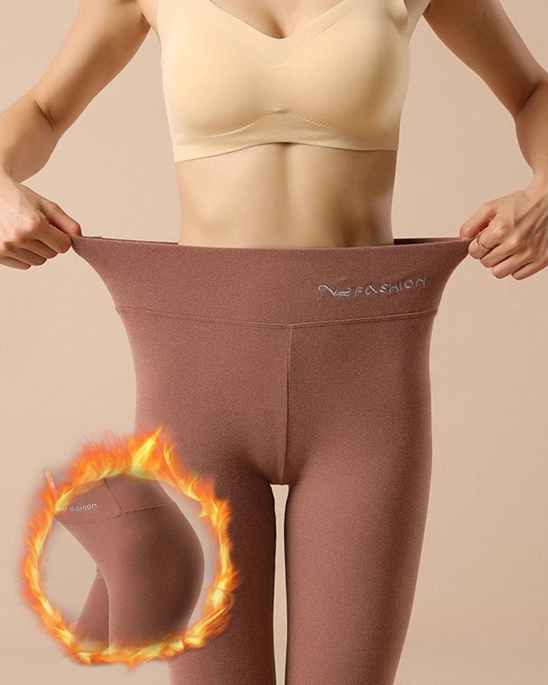 

High Waist Butt Lifting Thermal Warm Fleece Lined Leggings, Coffee