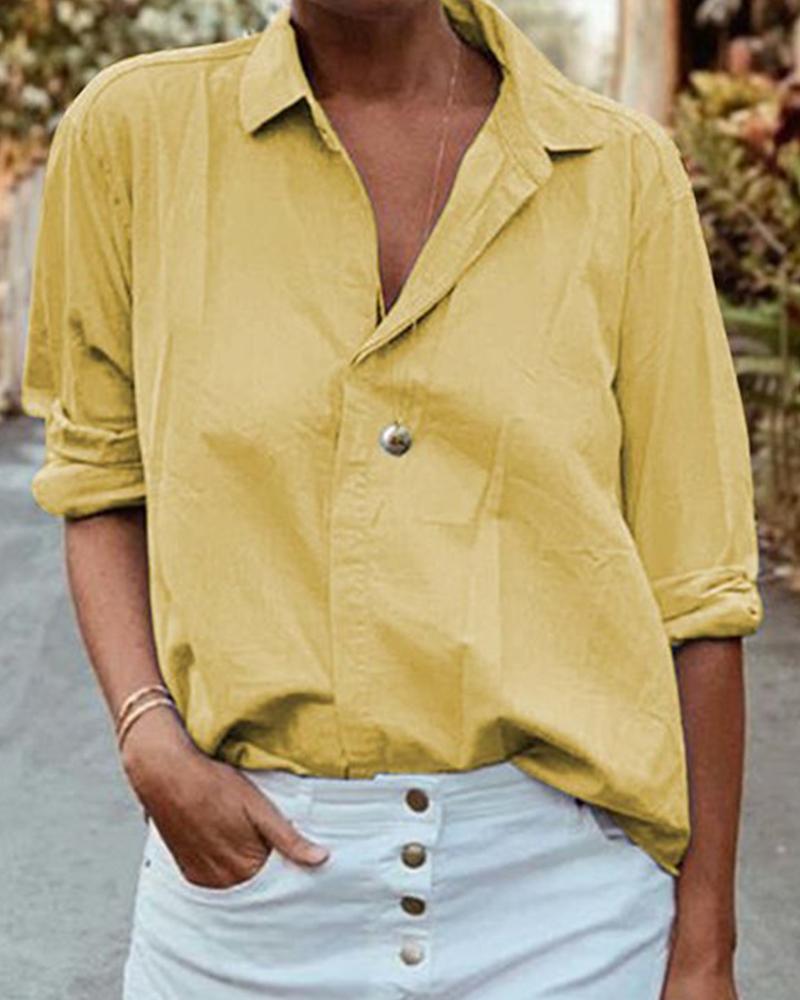 

Casual Turn-Down Collar Shirt, Yellow