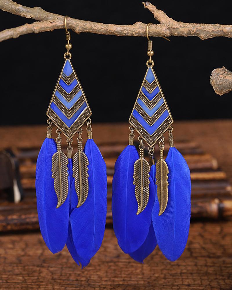 

1Pair Feather Decor Dream Catcher Shaped Drop Earrings, Blue