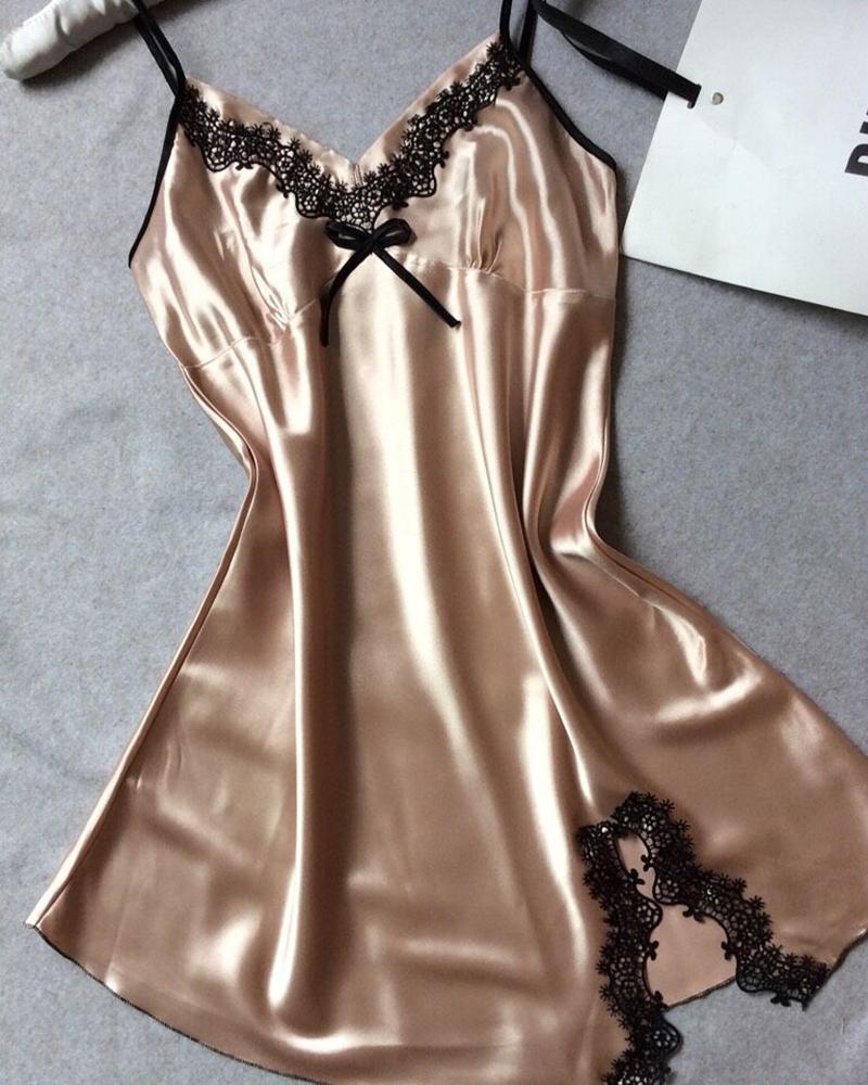 

Lace Trim Satin Sleepwear Cami Dress, Champagne