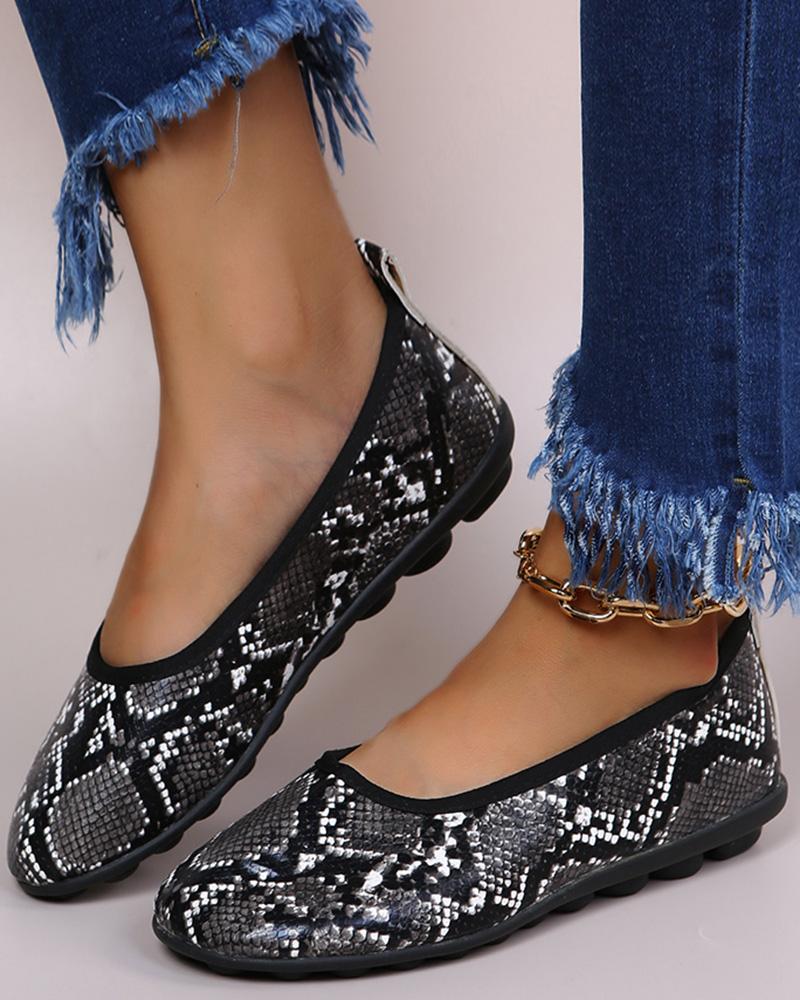 

Snakeskin Contrast Binding Work Loafers, Black