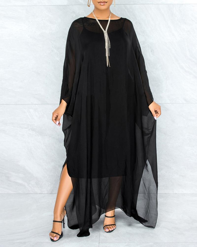 

Side Slit Chiffon Maxi Dress With Lining, Black