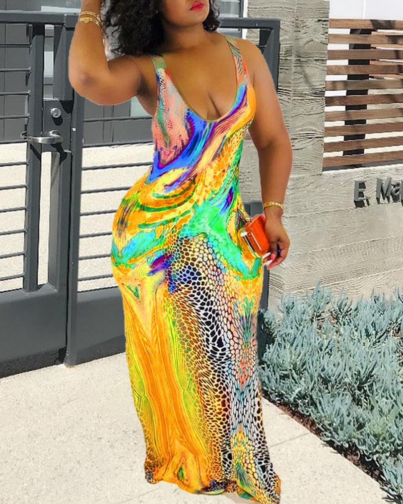 

Colorblock U-Neck Sleeveless Maxi Dress, Yellow