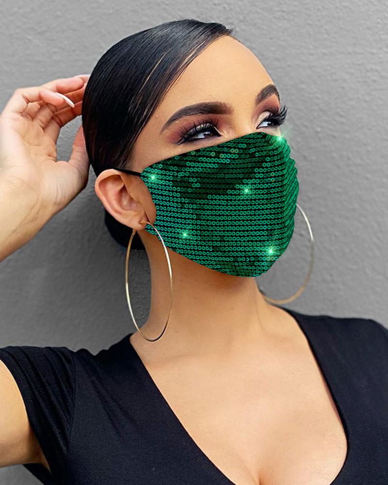 

Allover Sequins Breathable & Reusable Mouth Mask, Green