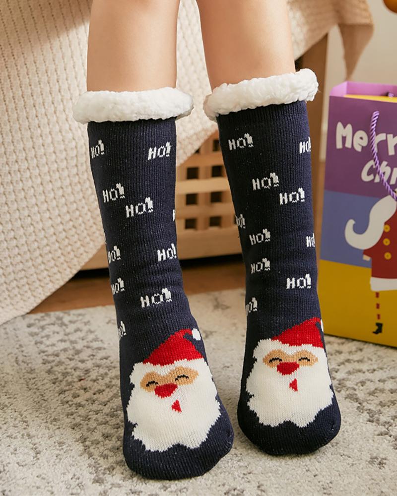 

1Pairs Christmas Pattern Fluffy Socks, Dark blue