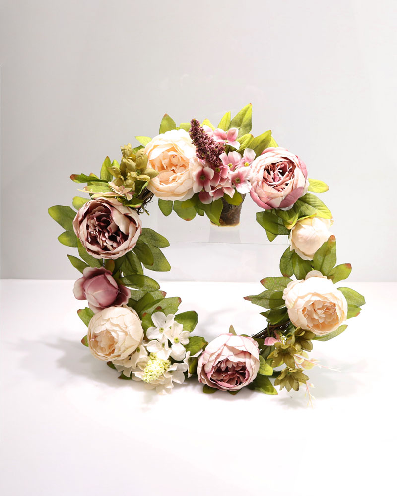 

Handmade Peony Flowers Artificial Wreath Spring Floral Wreath For Front Door Wedding Christmas Party Wall Window Decoration, Red bean
