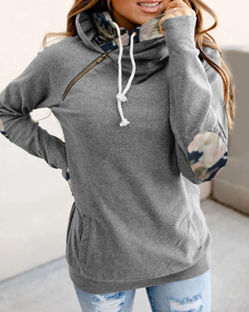 

Colorblock Zipper Design Long Sleeve Hoodie, Gray