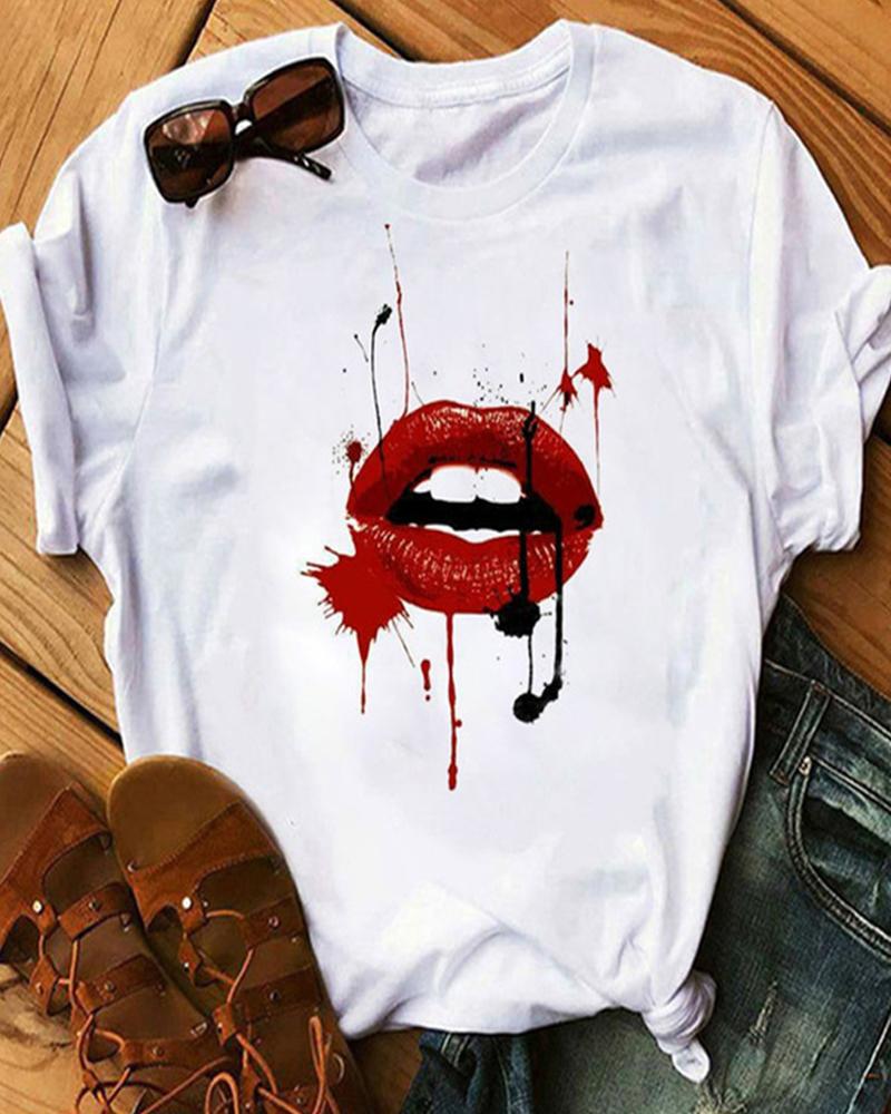 

Lip Print Short Sleeve Casual T-shirt, Style2