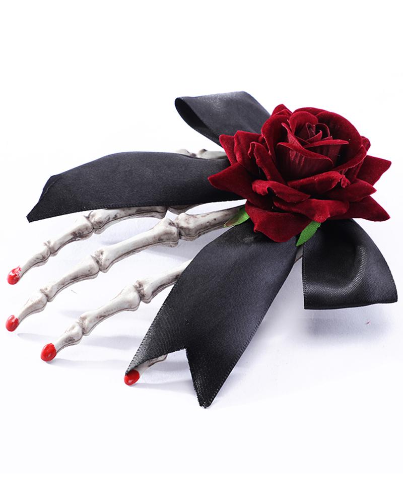 

Floral Skeleton Hair Clips Harajuku Gothic Vintage Skeleton Hand Rose Flower Hand Hairpins Hair Pins for Halloween Party, Black