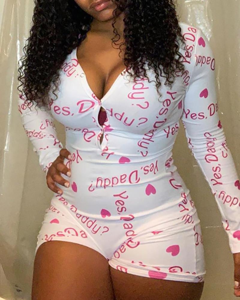 

Cartoon Letter Print Long Sleeve Romper, Style4