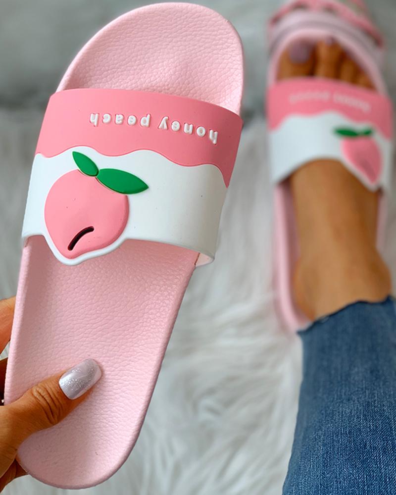

Fruit Pattern Open Toe Flat Sandals, Pink