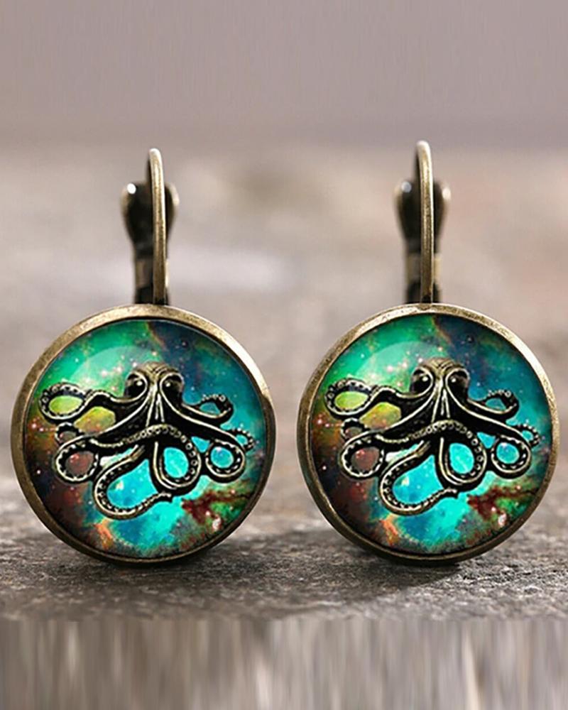 

Halloween Skull / Octopus Pattern Drop Dangle Earrings, Blue