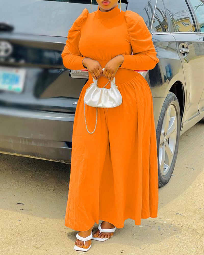 

Puff Sleeve High Neck Maxi Dress, Orange
