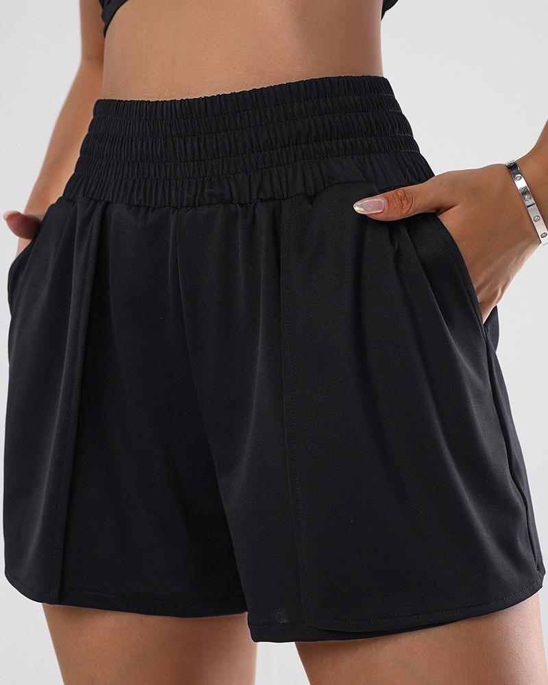 

Shirred Waist Ruched Active Shorts, Black