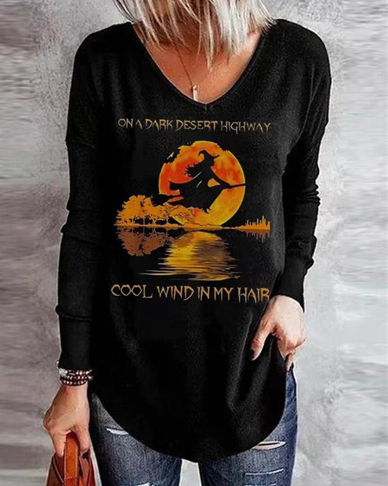 

Halloween Graphic Print Long Sleeve Top, Black