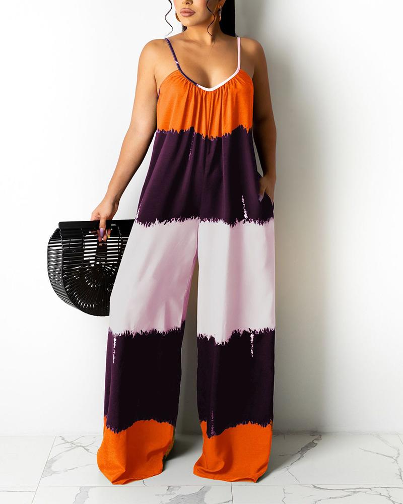 

Colorblock Strap Loose Jumpsuit, Orange
