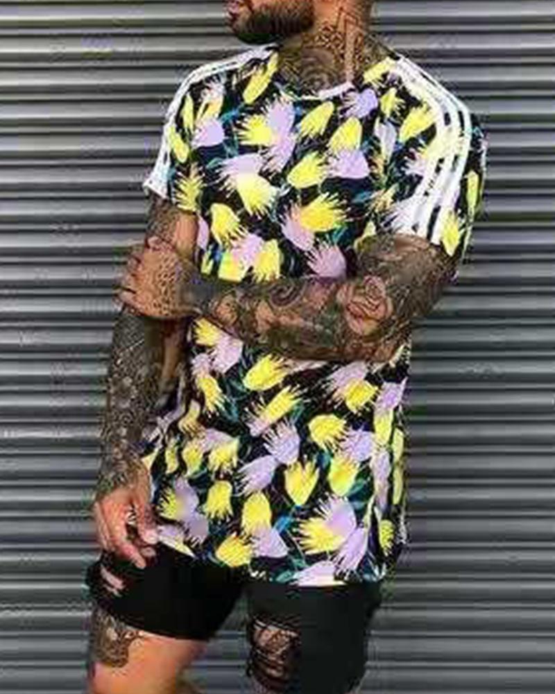 

3D Patterns Print Short Sleeve Loose T-shirts, Yellow