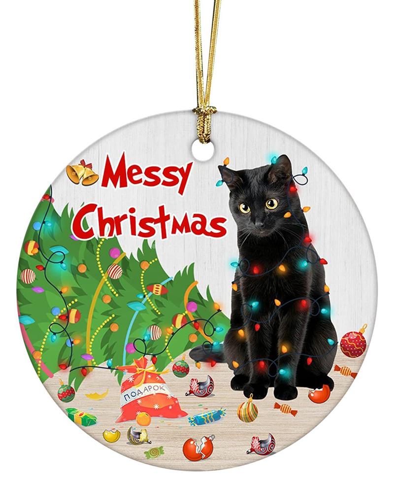 

1pc Black Cat Graphic Acrylic Xmas Ornament Christmas Tree Hanging Decoration, Style4