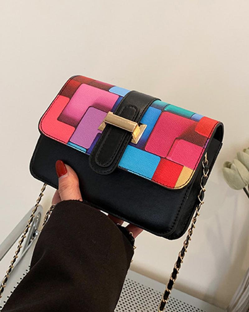 

Vintage Colorblock Square Shoulder Bag, Black