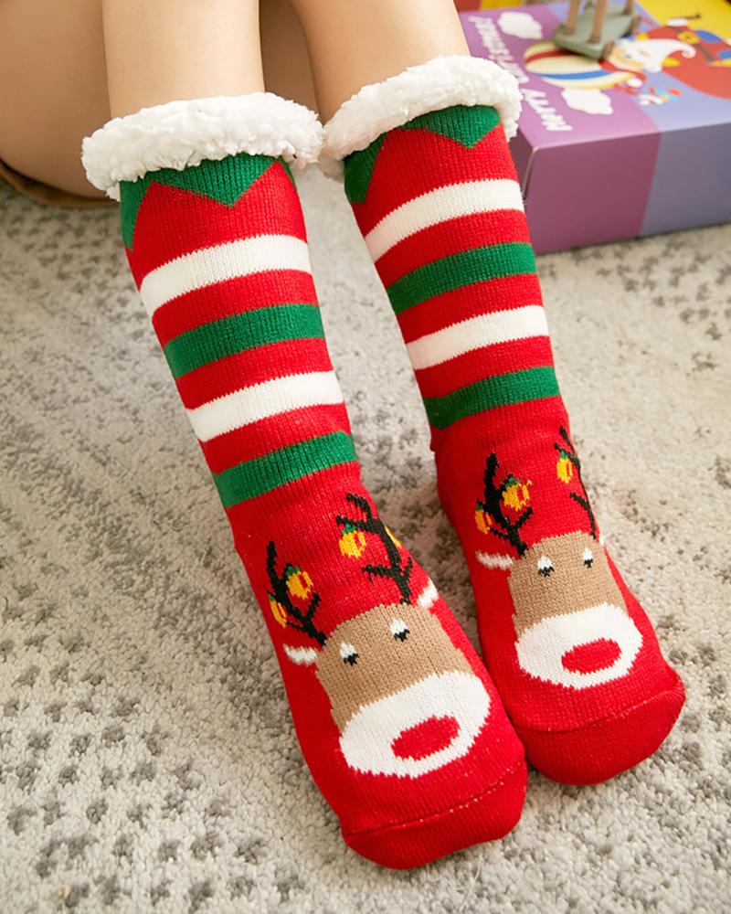 

1Pairs Christmas Pattern Fluffy Socks, Red