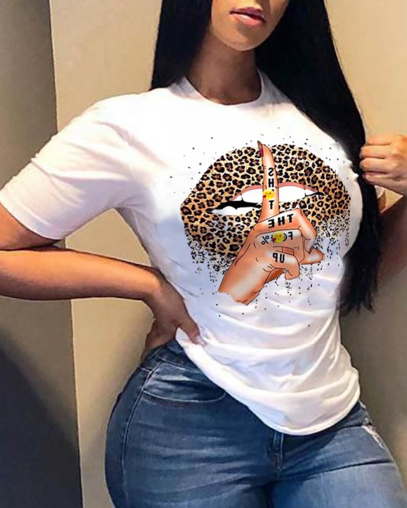 

Slogan Print Short Sleeve Casual T-shirt, Style3