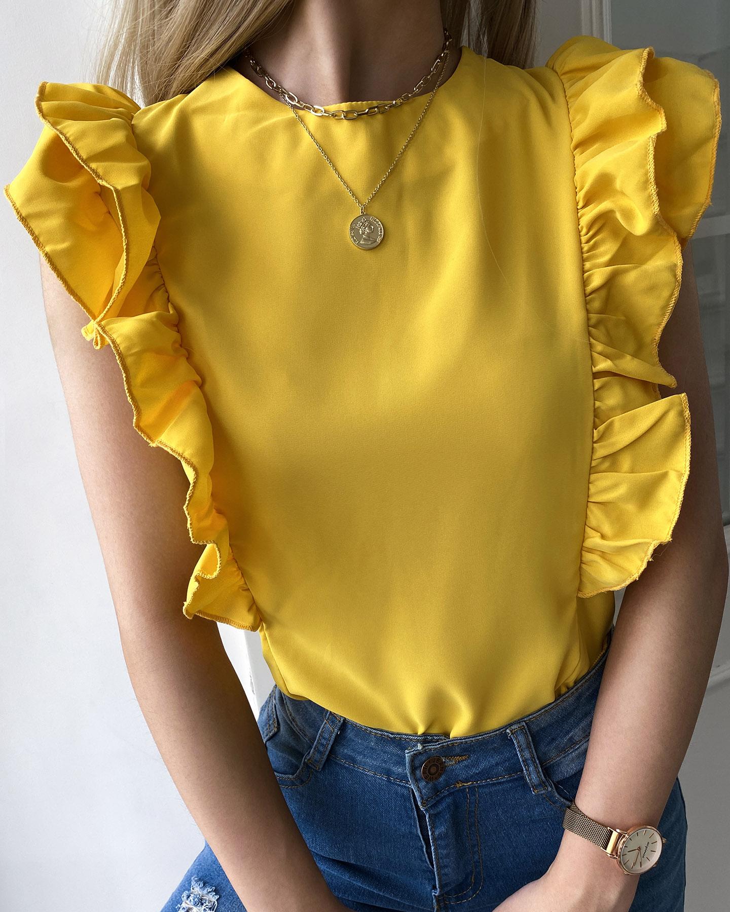 

Ruffle Hem Tie Up Design Plain Sleeveless Top, Yellow