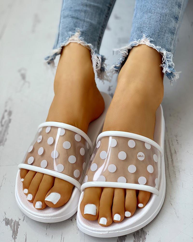 

Polkadot Print Clear Perspex Casual Slippers, White