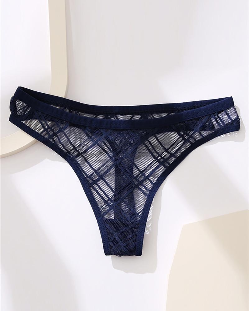 

Hollow Out Lace Skinny Thong Panty, Blue