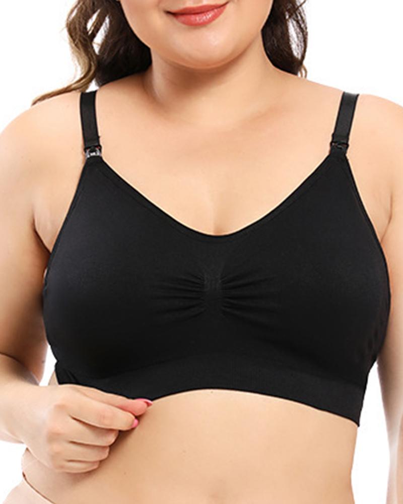 

Plus Size Ruched Adjustable Strap Wireless Lifting Bra, Black