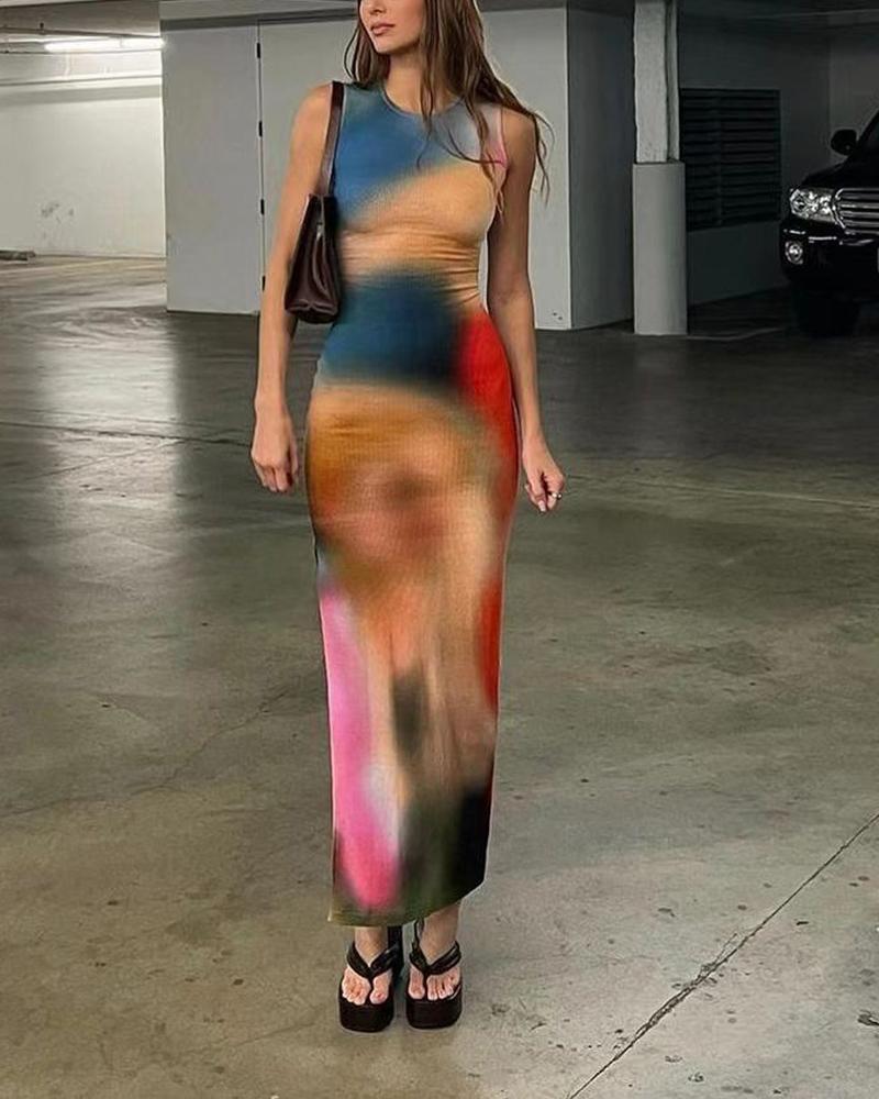 

Tie Dye Print Sleeveless Maxi Dress, Multicolor
