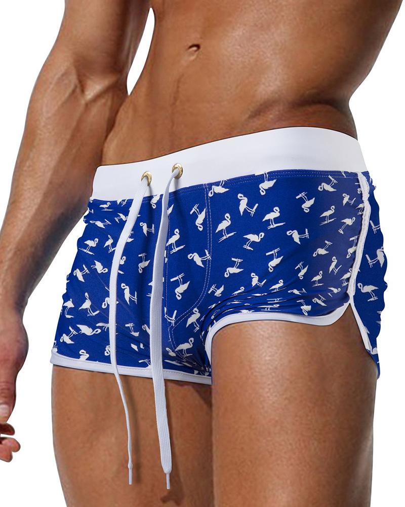 

All Over Print Drawstring Swim Short Pants, Blue