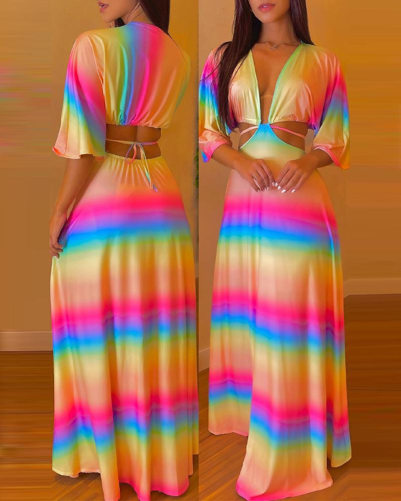 

Ombre Bell Sleeve Cutout Maxi Dress, Multicolor