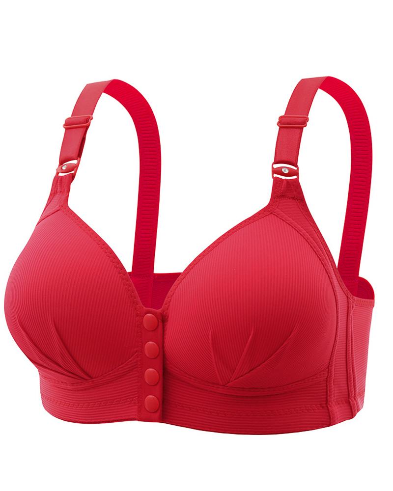 

Button Front Ruched Push Up Wireless Lifting Bra, Red