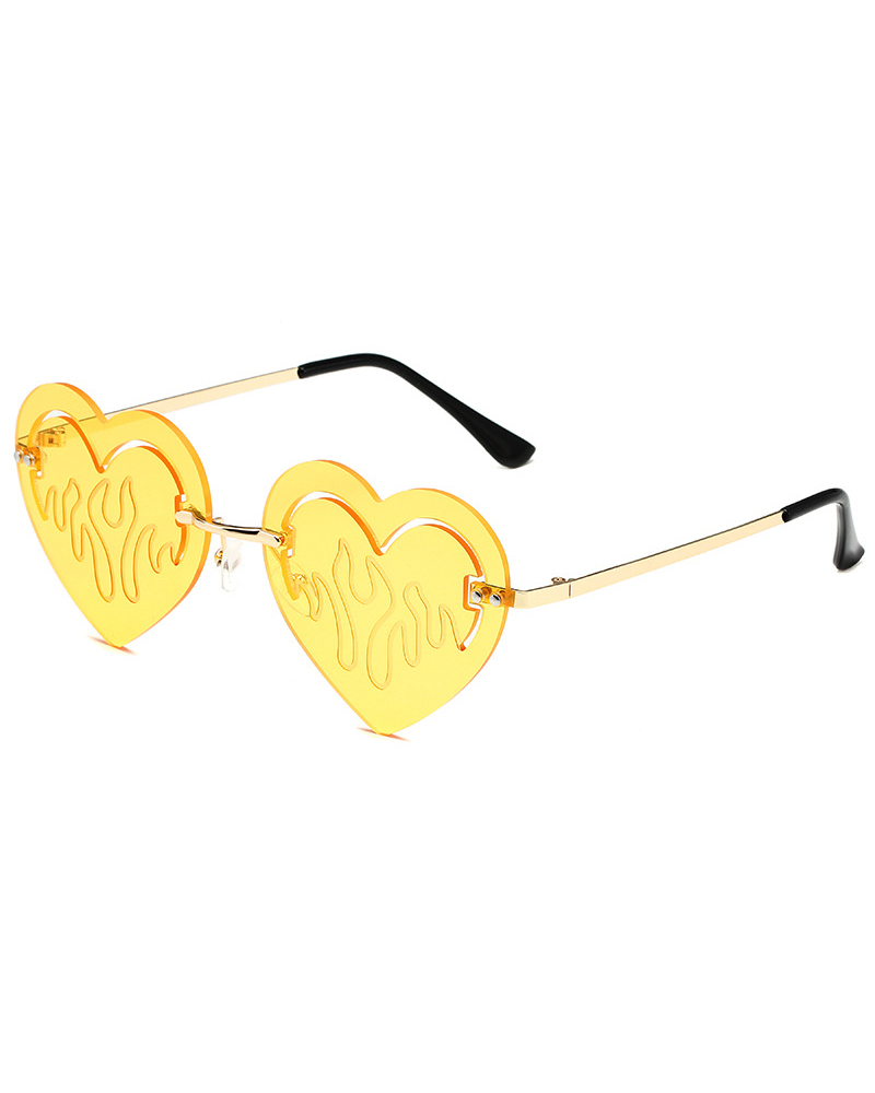

1Pair Heart Shaped Rimless Tinted Fashion Sunglasses, Yellow