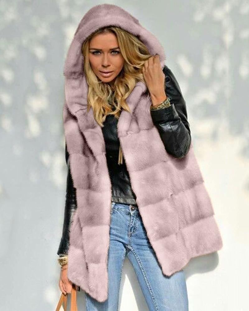 

Sleeveless Open Front Faux Fur Vest Coat, Pink