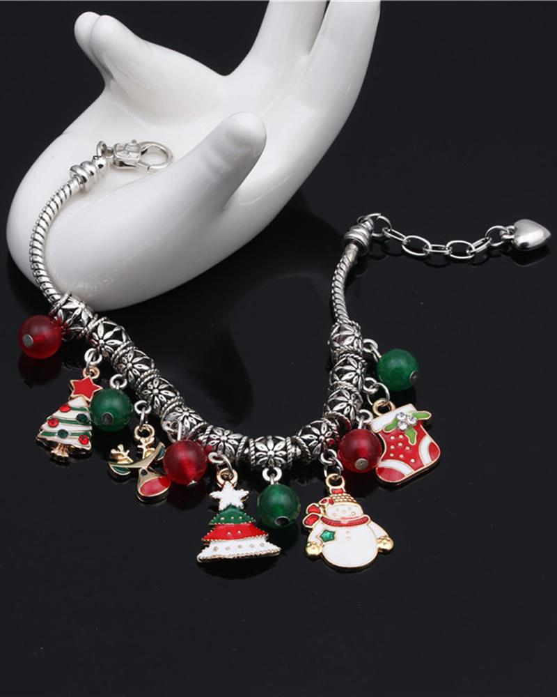 

1pc Christmas Tree Snowman Decor Charm Bracelet, Silver