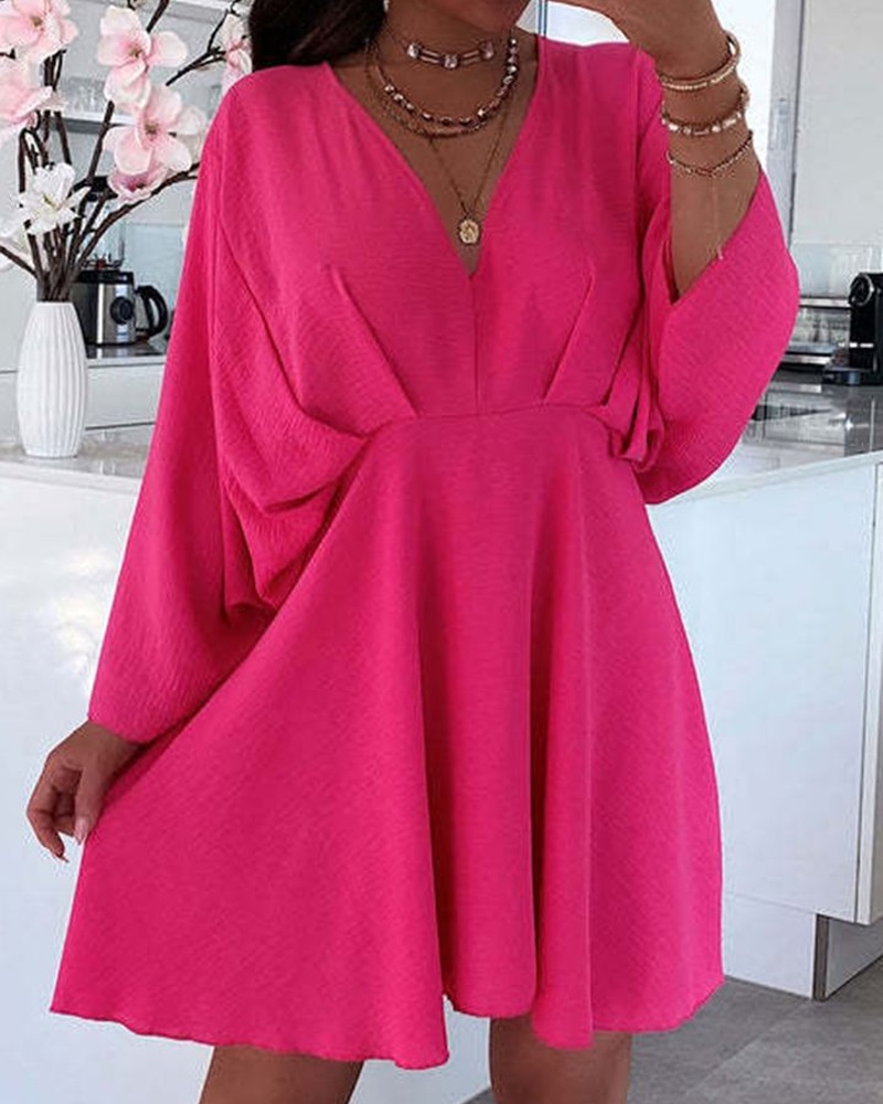 

Ruced Batwing Sleeve Casual Dress, Hot pink