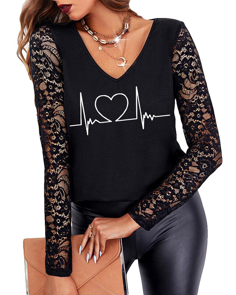 

Valentine' Day V Neck Crochet Lace Casual Top, Style4