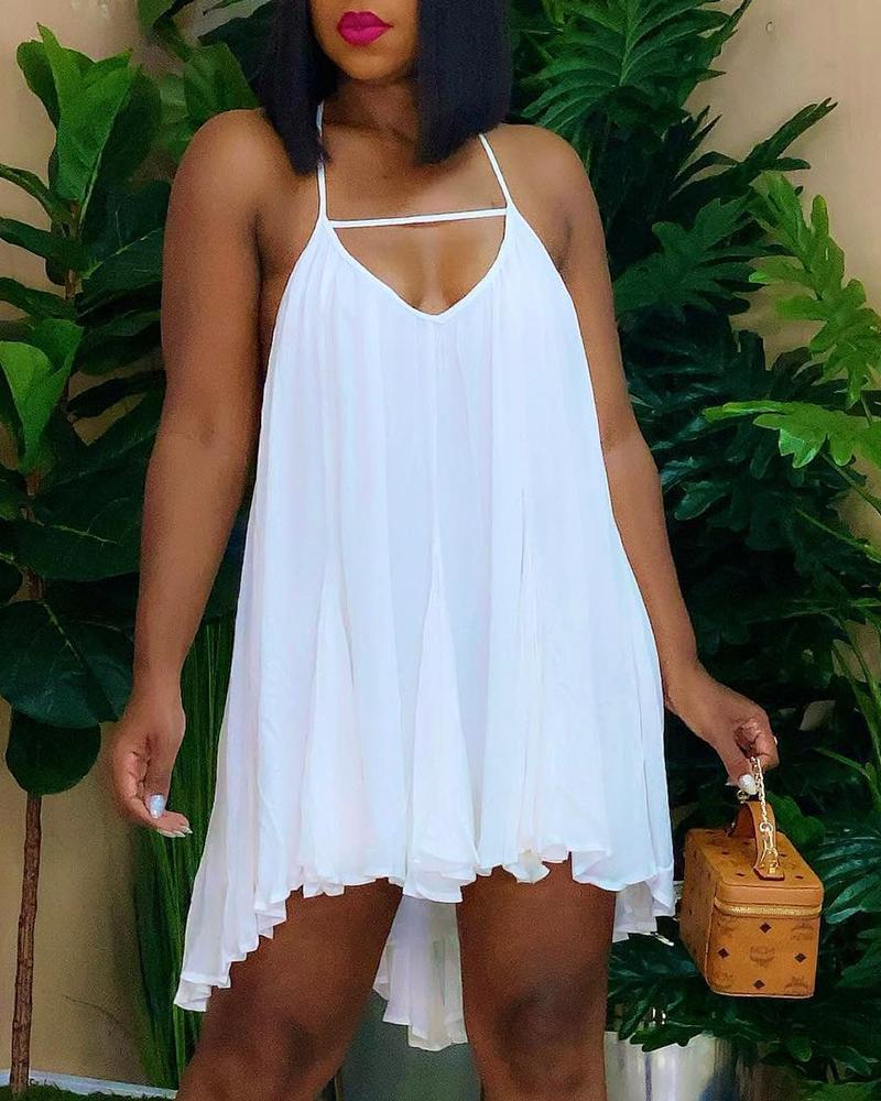

Halter Cutout Ruched Swing Dress, White