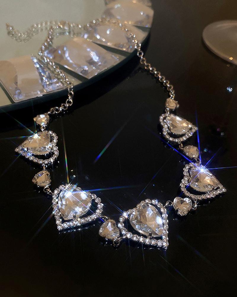 

1pc Wedding Bridal Rhinestone Heart Shaped Gem Stone Pendant Necklace, Silver