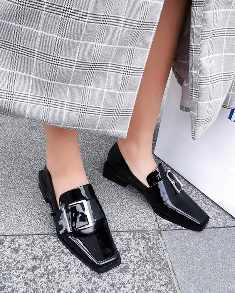 

Buckled Square Toe Chunky Loafers, Black