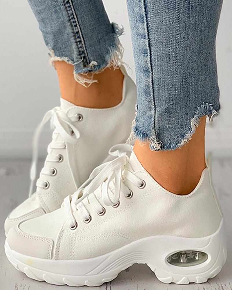 

Eyelet Lace-up Casual Chunky Sneaker, White