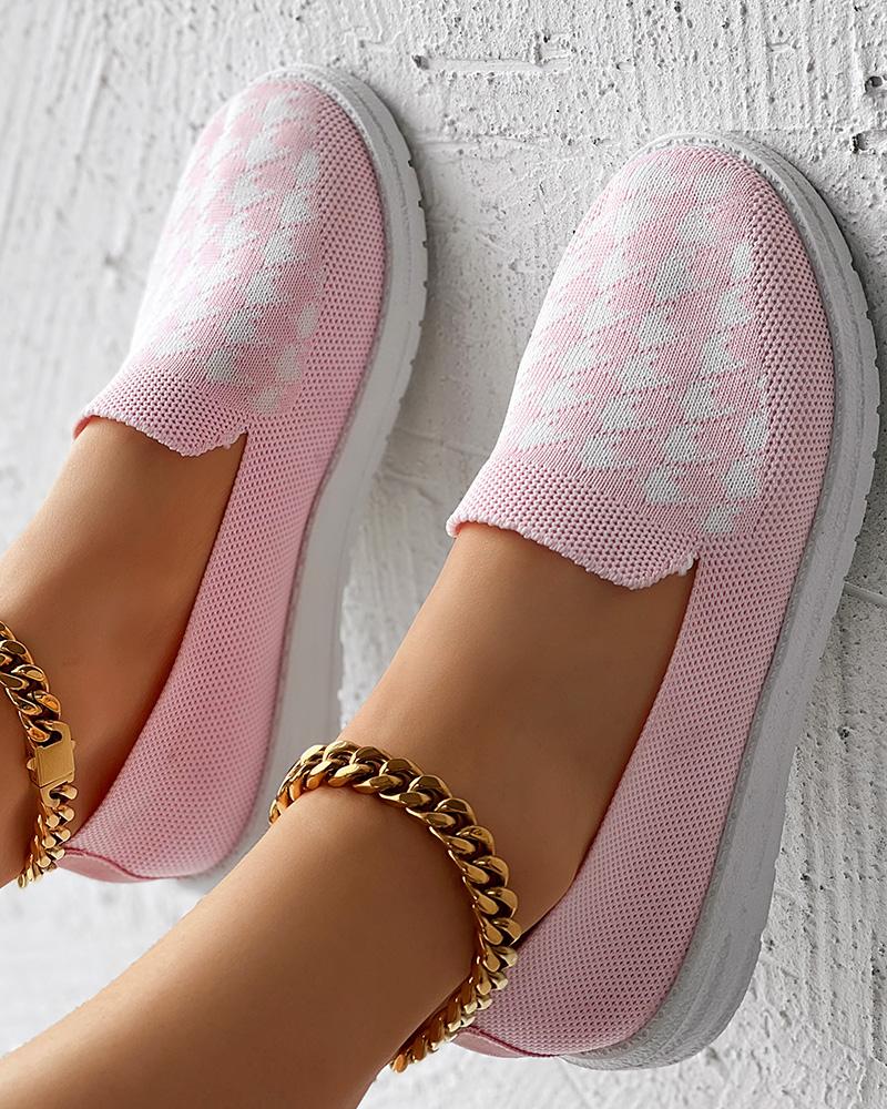 

Houndstooth Breathable Casual Loafers, Pink
