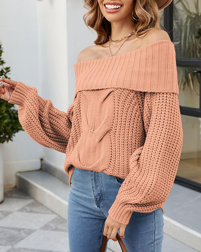 

Off Shoulder Lantern Sleeve Knit Sweater, Orange
