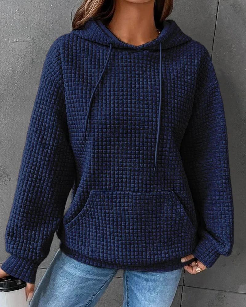 

Pocket Design Textured Hooded Sweatshirt, Blue