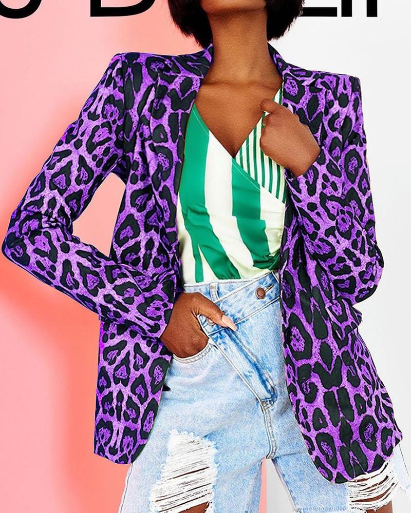 

Cheetah Print Pocket Decor Blazer Coat, Style3