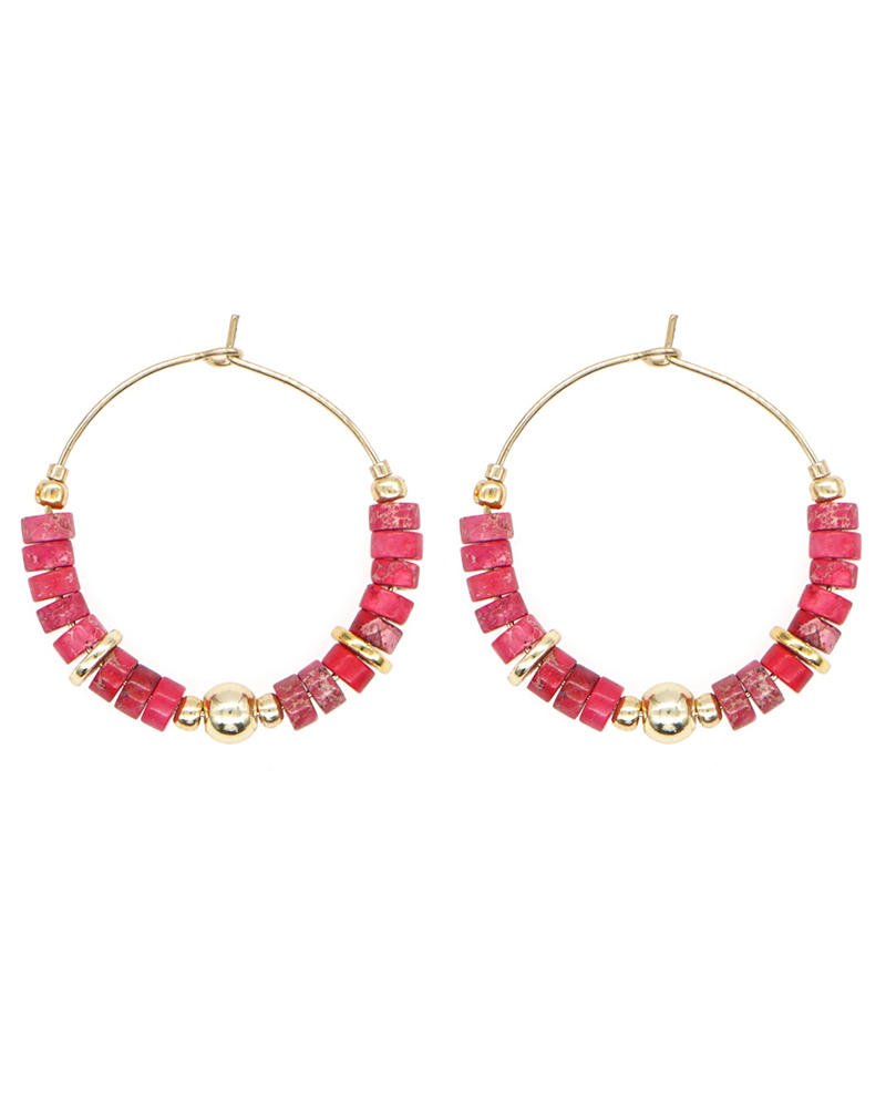 

1Pair Bohemian Beaded Hoop Earrings, Red
