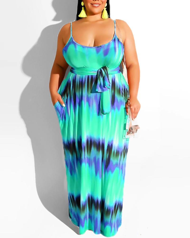 

Tie Dye Print Spaghetti Strap Casual Dress, Green